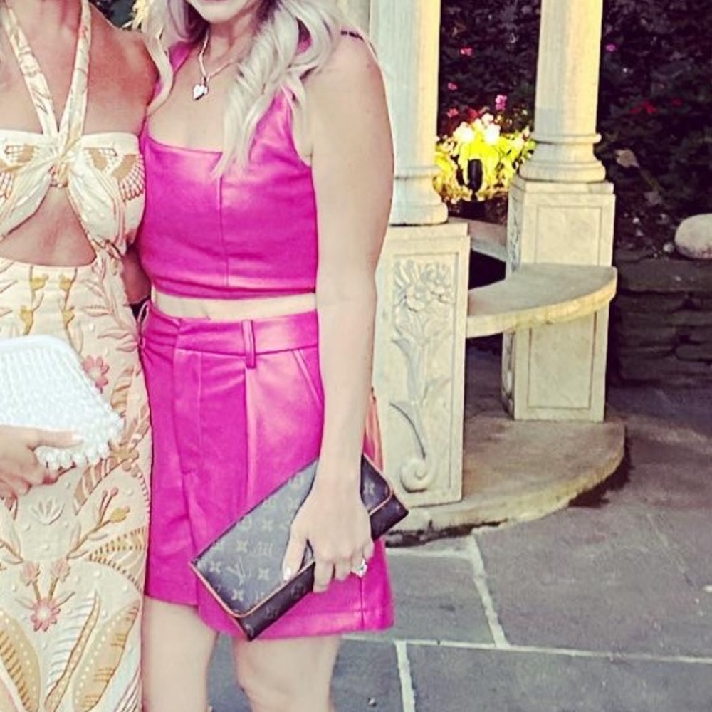Pink 2 piece leather outfit
